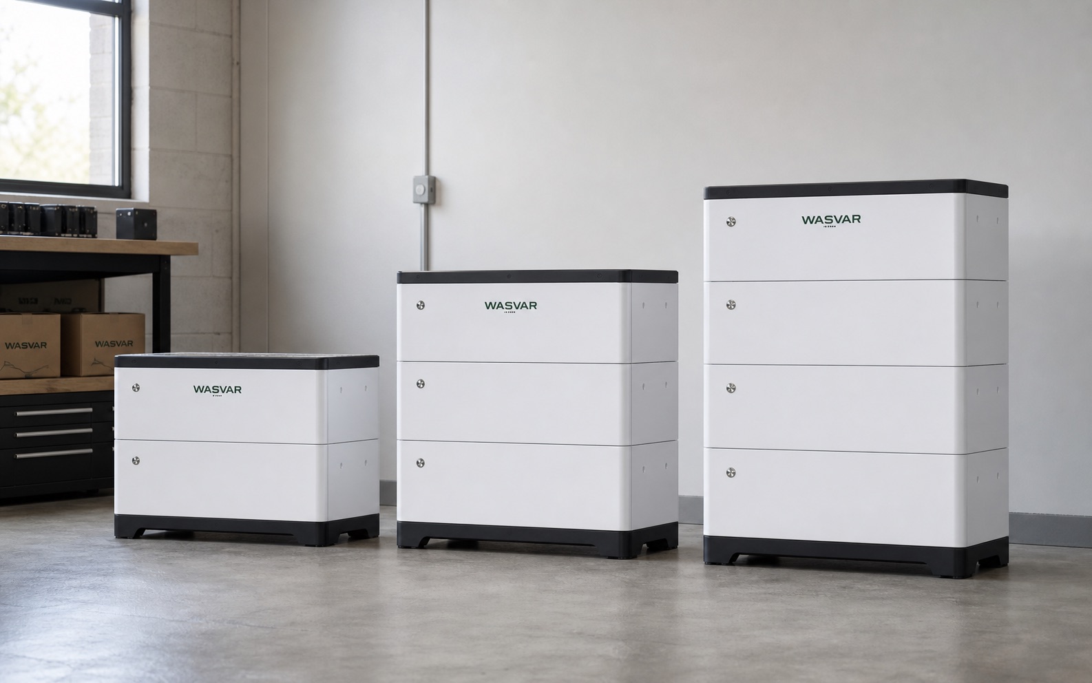 Three Wasvar modular floor-standing battery configurations in a distributor sample room